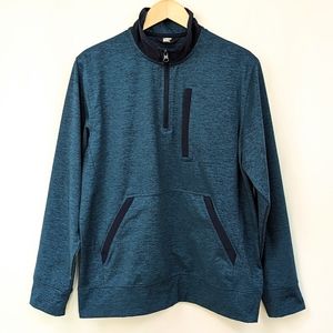 Lands' End Quarter Zip Pullover Jacket Kangaroo Pocket Stretchy Teal Blue Medium